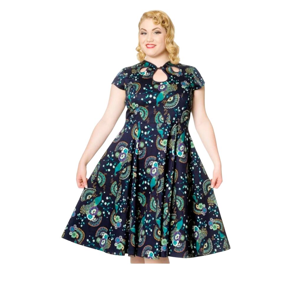 Dancing Days Women's Size 4X Banned Proud Peacock Cut Out‎ Swing Cocktail Dress